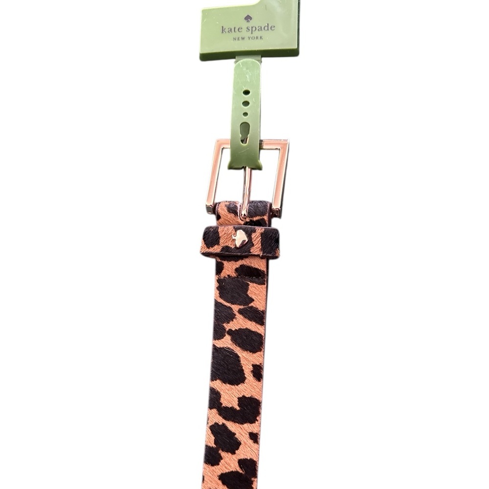 Kate Spade Animal Print Leather Belt with Black and Brown Hair on, gold buckle